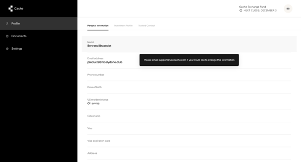 Cache – Profile screen