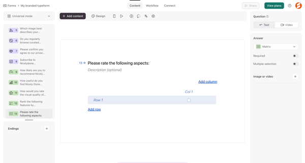 Typeform - Create screen