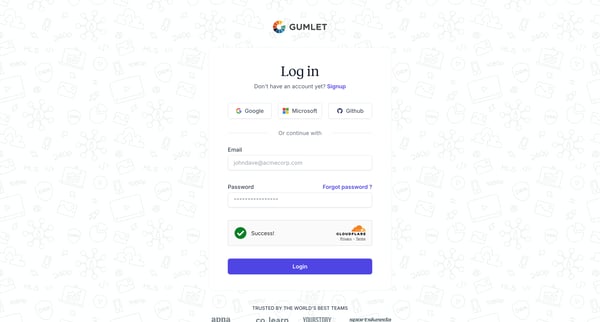 Login - Gumlet screen