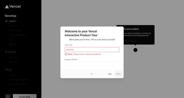 Product Tour – Vercel screen