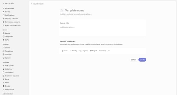 New Issue template screen