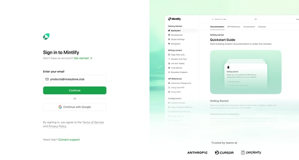 Login - Mintlify screen