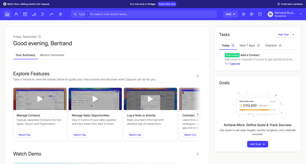 Your Summary | Nicelydone CRM screen