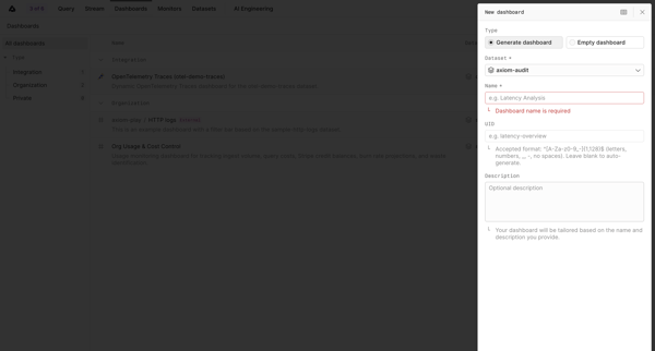 New dashboard - Axiom screen