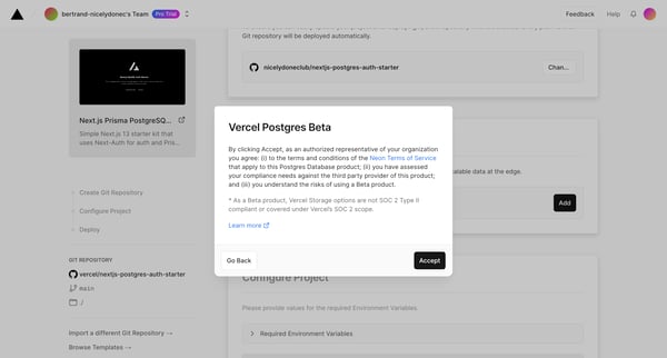 New Project – Vercel screen