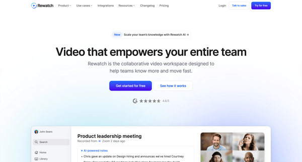 Rewatch Meeting Notes, Async Video Updates | Knowledge Hub screen