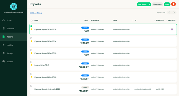 Expensify - Reports screen