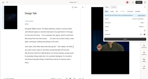Design Talk - Descript screen