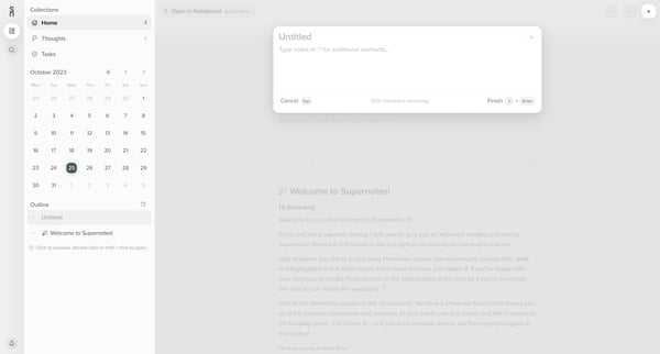 Home | Supernotes screen