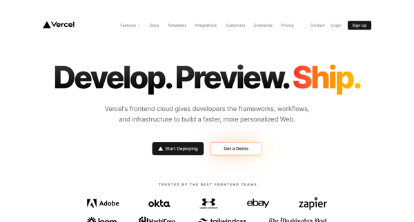 Vercel Develop. Preview. Ship. For the best frontend teams screen