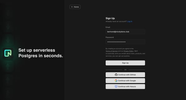 Sign Up screen