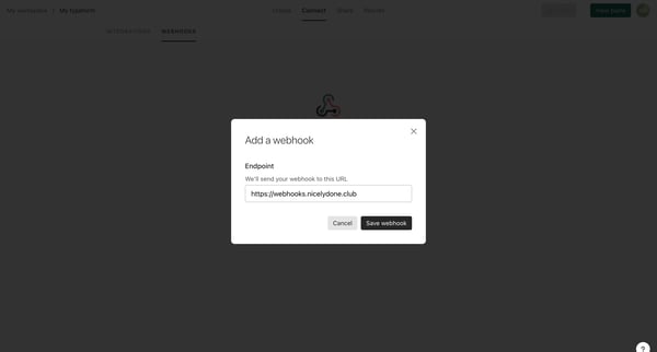 Typeform - Connect screen