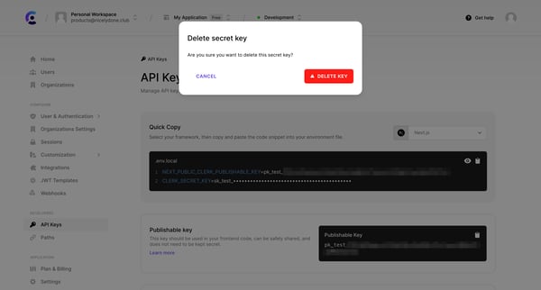 Dashboard | Clerk.com screen