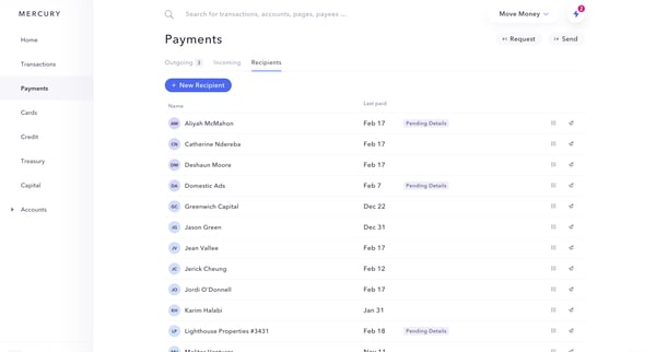 Mercury | Banking for startups screen