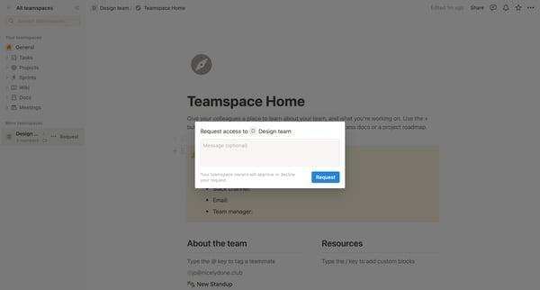 Teamspace Home screen