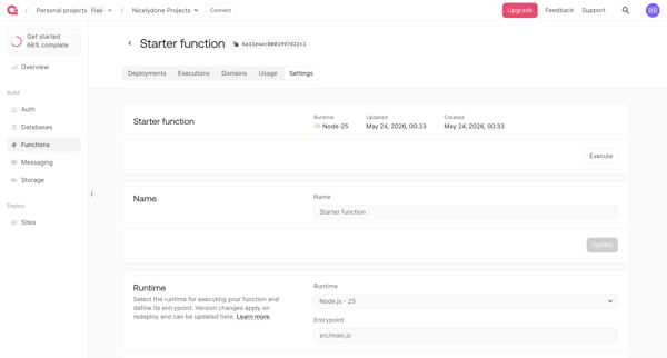 Create execution - Appwrite screen