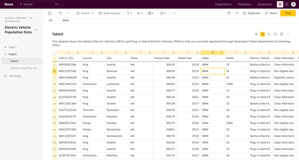 Electric Vehicle Population Data screen