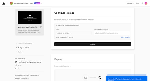 New Project – Vercel screen
