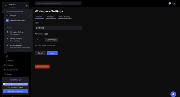Team Settings - Runway screen