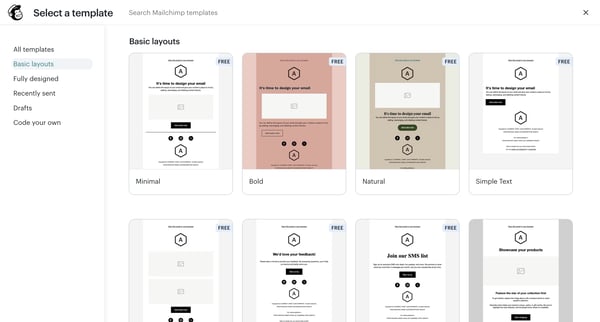 Template Builder | Mailchimp screen