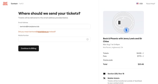 Secure Checkout | SeatGeek screen