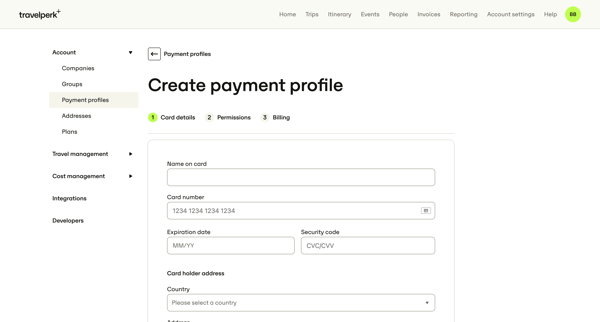 Account settings for Nicelydone — TravelPerk screen