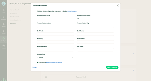 Expensify - Settings - Account screen