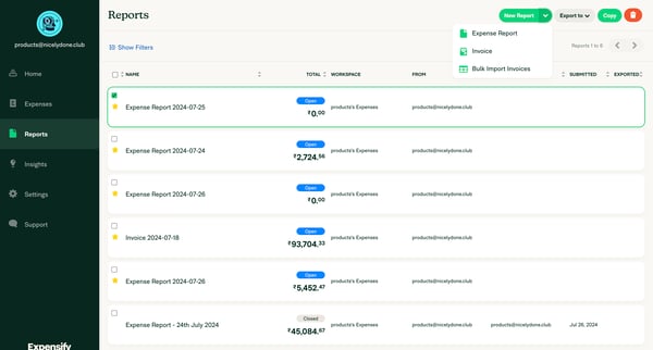 Expensify - Reports screen