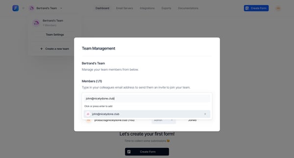 Formcarry Dashboard from Formcarry