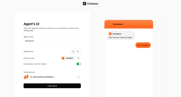 Create Agent - Chatbase screen