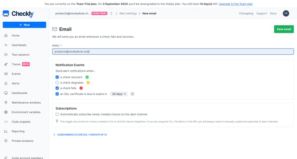 Alerts | new channel screen
