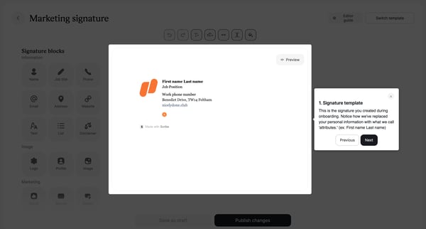 Edit | Marketing signature  Templates  Signatures  Scribe screen