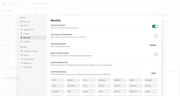 onboarding emails - nicelydone@skiff.com screen