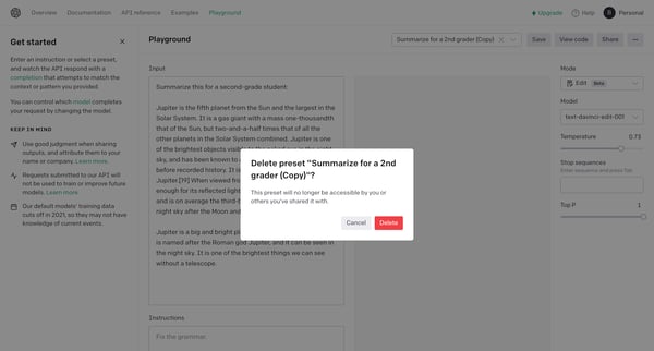 Playground - OpenAI API from OpenAI