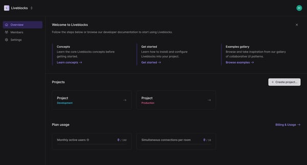 Liveblocks | Overview screen