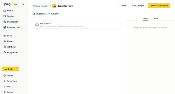 Edit New Survey screen