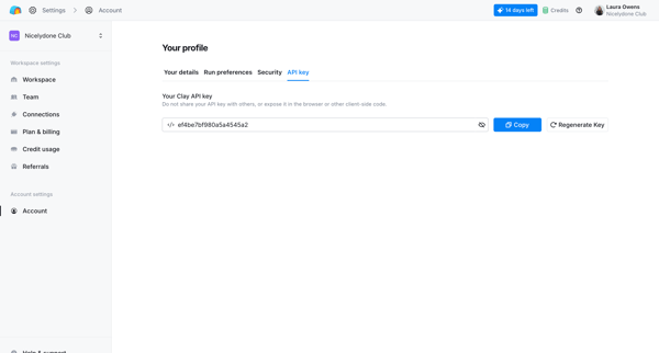 Clay | Workspace Settings screen