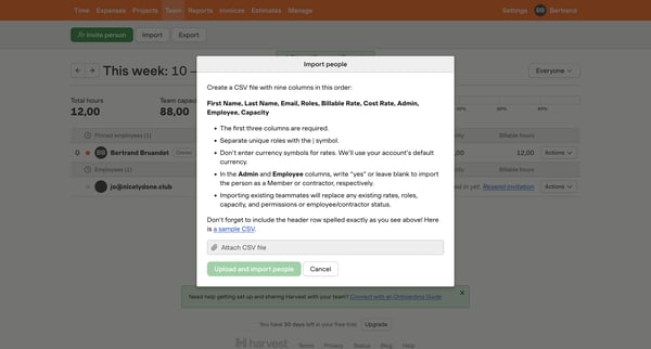 Team Members – nicelydone – Harvest screen