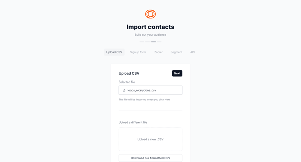 Import Contacts screen