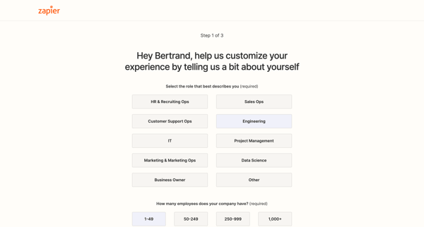 Profile | Onboarding  Zapier screen