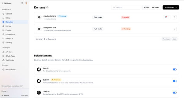 Dub.co - Link Management for Modern Marketing Teams screen