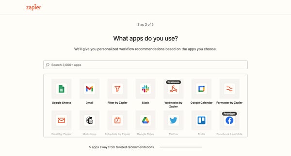 Apps | Onboarding  Zapier screen