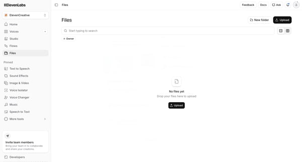 Files | ElevenLabs screen