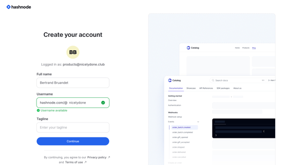 Create account - Hashnode screen