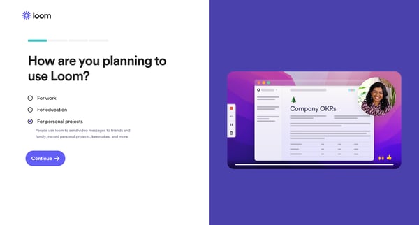 Start Loom Onboarding | Loom screen