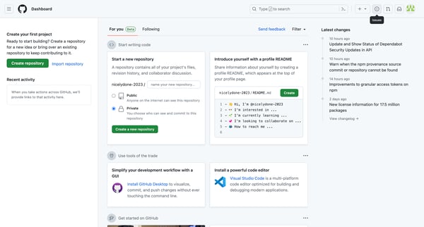 GitHub screen