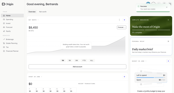 Origin Financial screen