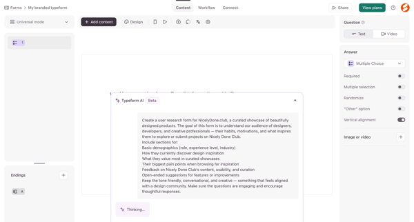 Typeform - Create screen