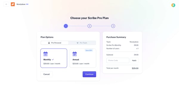 Scribe - Checkout screen