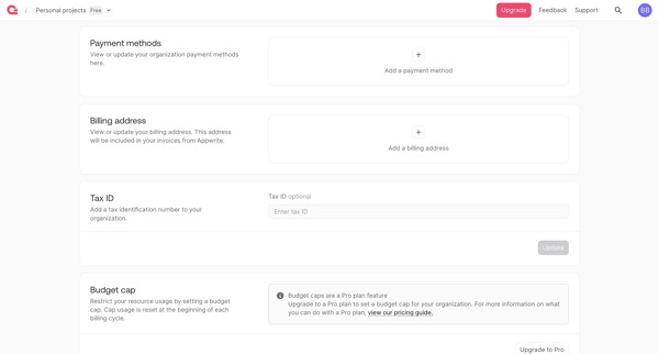 Organizations - Appwrite screen
